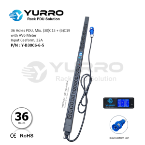36 Holes PDU Mix. C13+C19 with AV6 Meter Input Ceeform 32A