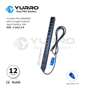 12 Holes PDU Germany with 3L Surge Protector, Input Ceeform 16A