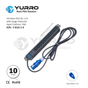 10 Holes PDU IEC C13 with Surge Protector, Input Ceeform 16A