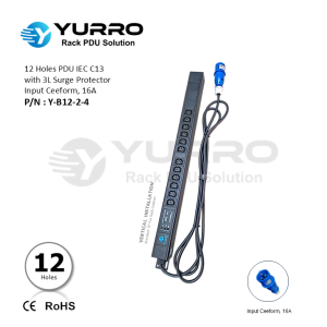 12 Holes PDU IEC C13 with 3L Surge Protector, Input Ceeform 16A