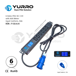 6 Holes PDU IEC C19 with AV6 Meter Input Ceeform 16A