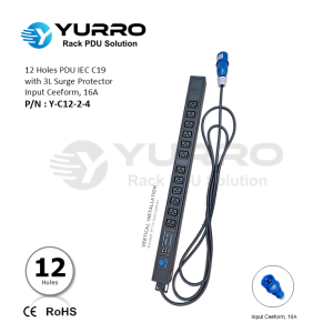 12 Holes PDU IEC C19 with 3L Surge Protector, Input Ceeform 16A