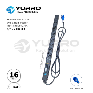 16 Holes PDU IEC C19 with Circuit Breaker, Input Ceeform 16A