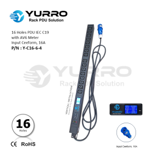 16 Holes PDU IEC C19 with AV6 Meter Input Ceeform 16A