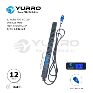 12 Holes PDU IEC C19 with AV6 Meter Input Ceeform 16A