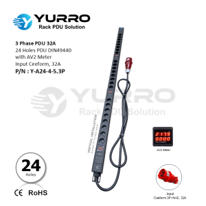 3 Phase PDU 32A, 24 Holes DIN49440 with AV2 Meter