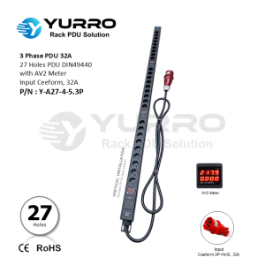 3 Phase PDU 32A, 27 Holes DIN49440 with AV2 Meter