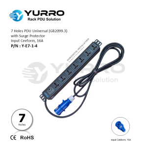 7 Holes PDU Universal with Surge Protector, Input Ceeform 16A