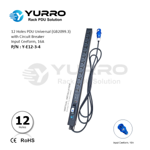 12 Holes PDU Universal with Circuit Breaker, Input Ceeform 16A