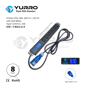 8 Holes PDU Mix. C13+C19 with AV6 Meter Input Ceeform 16A