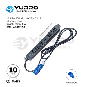 10 Holes PDU Mix. C13+C19 with Surge Protector, Input Ceeform 16A