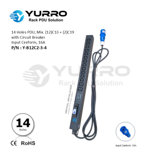 14 Holes PDU Mix. C13+C19 with Circuit Breaker, Input Ceeform 16A