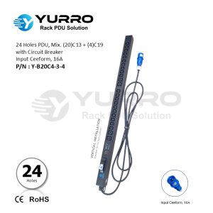 24 Holes PDU Mix. C13+C19 with Circuit Breaker, Input Ceeform 16A