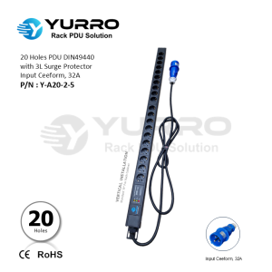 20 Holes PDU Germany with 3L Surge Protector, Input Ceeform 32A