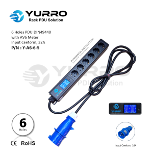 6 Holes PDU Germany with AV6 Meter Input Ceeform 32A