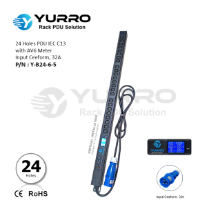 24 Holes PDU IEC C13 with AV6 Meter Input Ceeform 32A