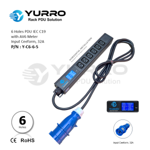 6 Holes PDU IEC C19 with AV6 Meter Input Ceeform 32A
