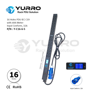 16 Holes PDU IEC C19 with AV6 Meter Input Ceeform 32A