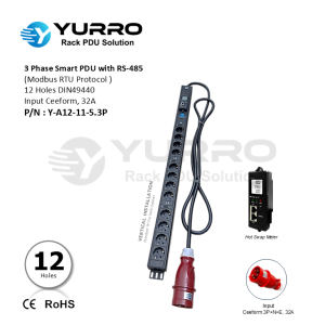 3 Phase PDU 32A, 12 Holes DIN49440 / Germany Intelligent PDU with RS-485