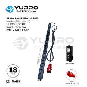 3 Phase PDU 32A, 18 Holes DIN49440 / Germany Intelligent PDU with RS-485