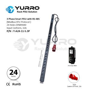 3 Phase PDU 32A, 24 Holes DIN49440 / Germany Intelligent PDU with RS-485