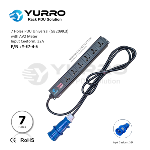 7 Holes PDU Universal with AV2 Meter Input Ceeform 32A