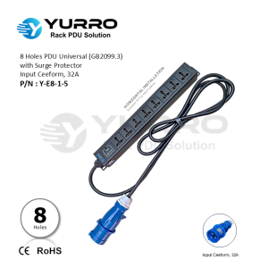 8 Holes PDU Universal with Surge Protector, Input Ceeform 32A