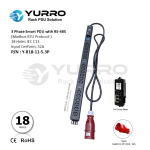 3 Phase 32A, 18 Holes SIPDU IEC C13 Intelligent PDU with RS-485