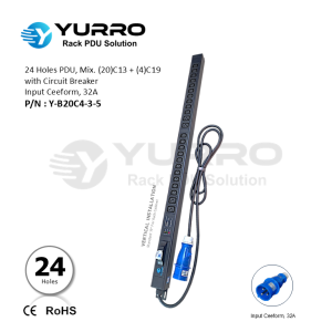 24 Holes PDU Mix. C13+C19 with Circuit Breaker, Input Ceeform 32A