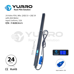 24 Holes PDU Mix. C13+C19 with AV6 Meter Input Ceeform 32A