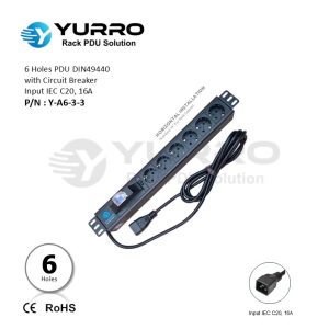 6 Holes PDU Germany with Circuit Breaker Input IEC C20, 16A
