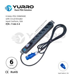 6 Holes PDU Germany with Circuit Breaker Input Ceeform 16A