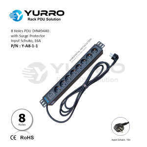8 Holes PDU Germany with Surge Protector, Input Schuko 16A