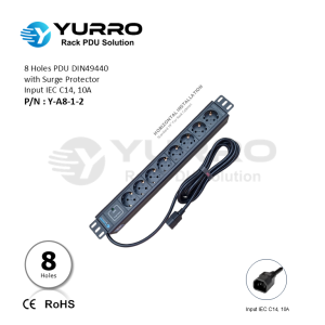 8 Holes PDU Germany with Surge Protector Input IEC C14, 10A