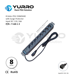 8 Holes PDU Germany with Surge Protector Input IEC C20, 16A