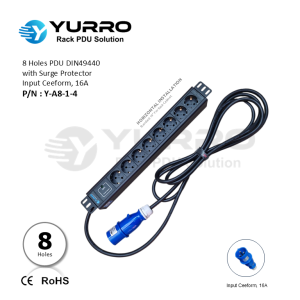 8 Holes PDU Germany with Surge Protector, Input Ceeform 16A