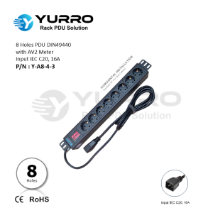 8 Holes PDU Germany with AV2 Meter Input IEC C20, 16A