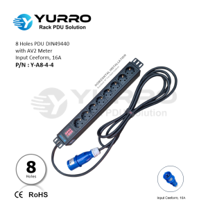 8 Holes PDU Germany with AV2 Meter Input Ceeform, 16A