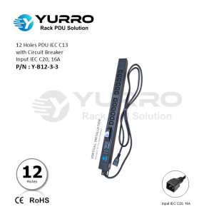 12 Holes PDU IEC C13 with Circuit Breaker Input IEC C20, 16A