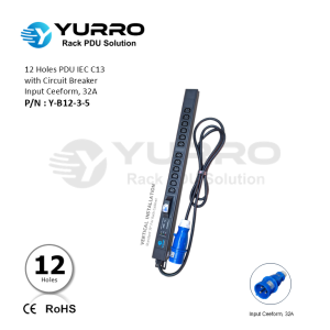 12 Holes PDU IEC C13 with Circuit Breaker, Input Ceeform 32A