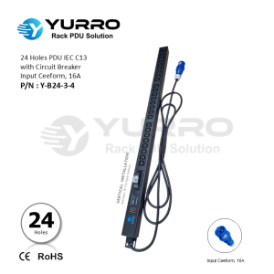 24 Holes PDU IEC C13 with Circuit Breaker, Input Ceeform 16A