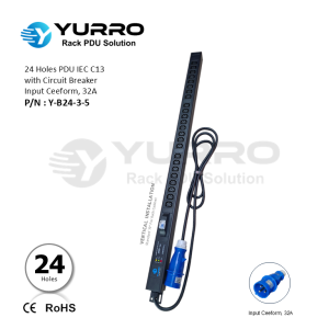 24 Holes PDU IEC C13 with Circuit Breaker, Input Ceeform 32A
