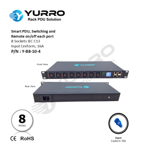 Smart PDU 8 Sockets IEC C13 Remote on/off each socket Input Ceeform 16A