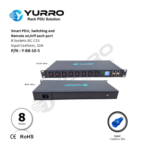 Smart PDU 8 Sockets IEC C13 Remote on/off each socket Input Ceeform 32A