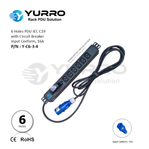 6 Holes PDU IEC C19 with Circuit Breaker Input Ceeform 16A