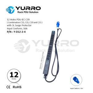 12 Holes PDU IEC C39 with 3L Surge Protector, Input Ceeform 16A