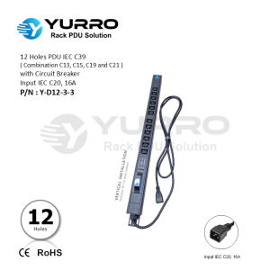 12 Holes PDU IEC C39 with Circuit Breaker Input IEC C20, 16A