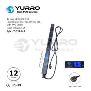 12 Holes PDU IEC C39 with AV6 Meter Input Schuko 16A