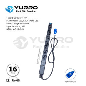 16 Holes PDU IEC C39 with 3L Surge Protector, Input Ceeform 32A