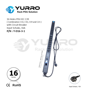 16 Holes PDU IEC C39 with Circuit Breaker, Input Schuko 16A